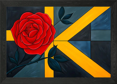 Rote Rose mit geometrischem Hintergrund gerahmtes Wandbild Poster Leinwanddruck Bild