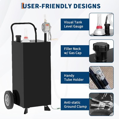 US 30Gal Fuel Gas Caddy W/Wheels + Manual Transfer Pump Diesel Fuel Storage Tank