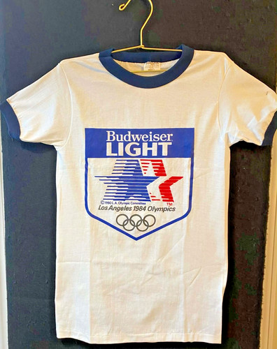 Vintage 1984 Budweiser Light Los Angeles Olympics Ringer T-Shirt Small USA - Image 1