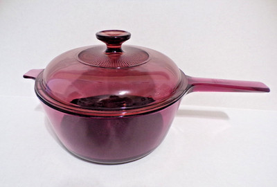Pyrex Corning Vision 2.5L Teflon Sauce Pan Pot Cranberry Purple With Lid Vintage