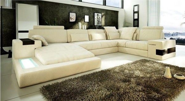 U-Form Sofa Couch Design Polster Modern Textil Neu Wohnlandschaft Leder Ecksofa-image