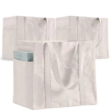 Canvas Reusable Grocery Bags 3 Pack, Heavy Duty Cotton Canvas Totes Natural