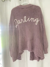 WildFox Fuzzy Open Cardigan Long Sleeve Soft & Comfy “ Darling” On Back