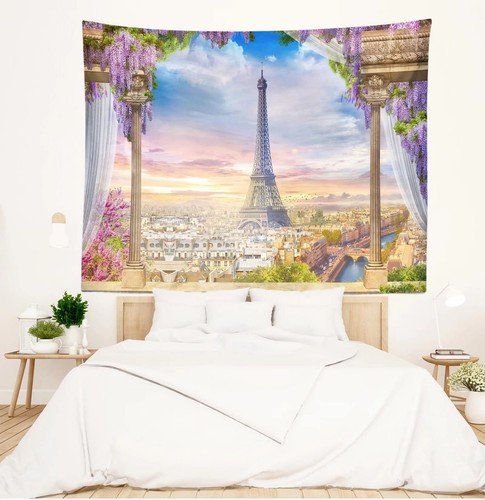 Eiffelturm Wandteppich 105Bx70H cm Paris Frankreich Romantische Stadt Landschaft Wand... - Bild 3 von 7