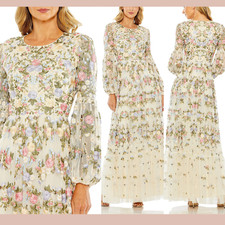 NWT Mac Duggal [ 24 ] 35161 Floral Embroidered Blouson Sleeve Gown Ivory #S1967