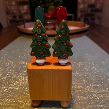 Christmas Tree Cheese Spreaders Set Wooden Block Holiday Party Serving Set