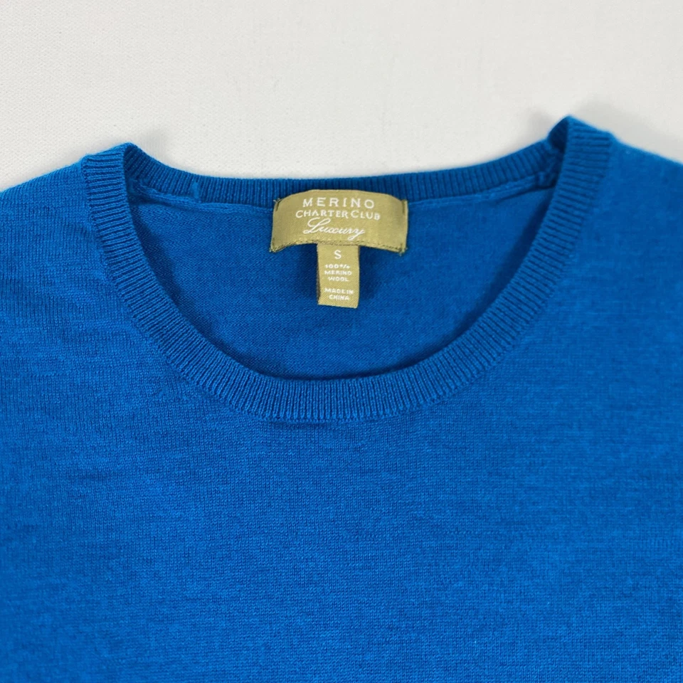 Charter Club Sweater Womens Small Blue Merino Wool Crewneck Pullover Lightweight - Image 2 of 4