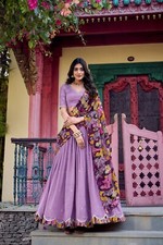 New Stylish Lavender Vichitra Silk Lehenga Choli And Dupatta For Wedding Party