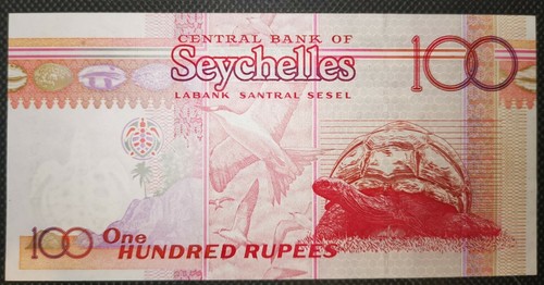 1998 Seychelles 100 Rupees Banknote Gold foil fish overlay. Uncirculated. - Picture 2 of 3