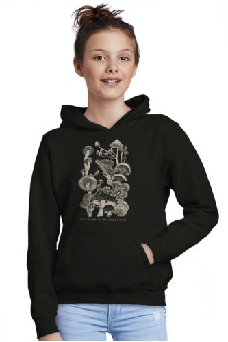 Cool Welcome To Wonderland Mushroom Mycology Youth Hooded Sweatshirt Boy or Girl - Picture 3 of 7