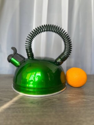 Rare ARTMET Space Age Tea Kettle Green Steel Teapot Mid Century Modern USSR Era