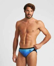 Arena men black neon blue  Swim Brief bikini swimwear swimsuit size 32 36