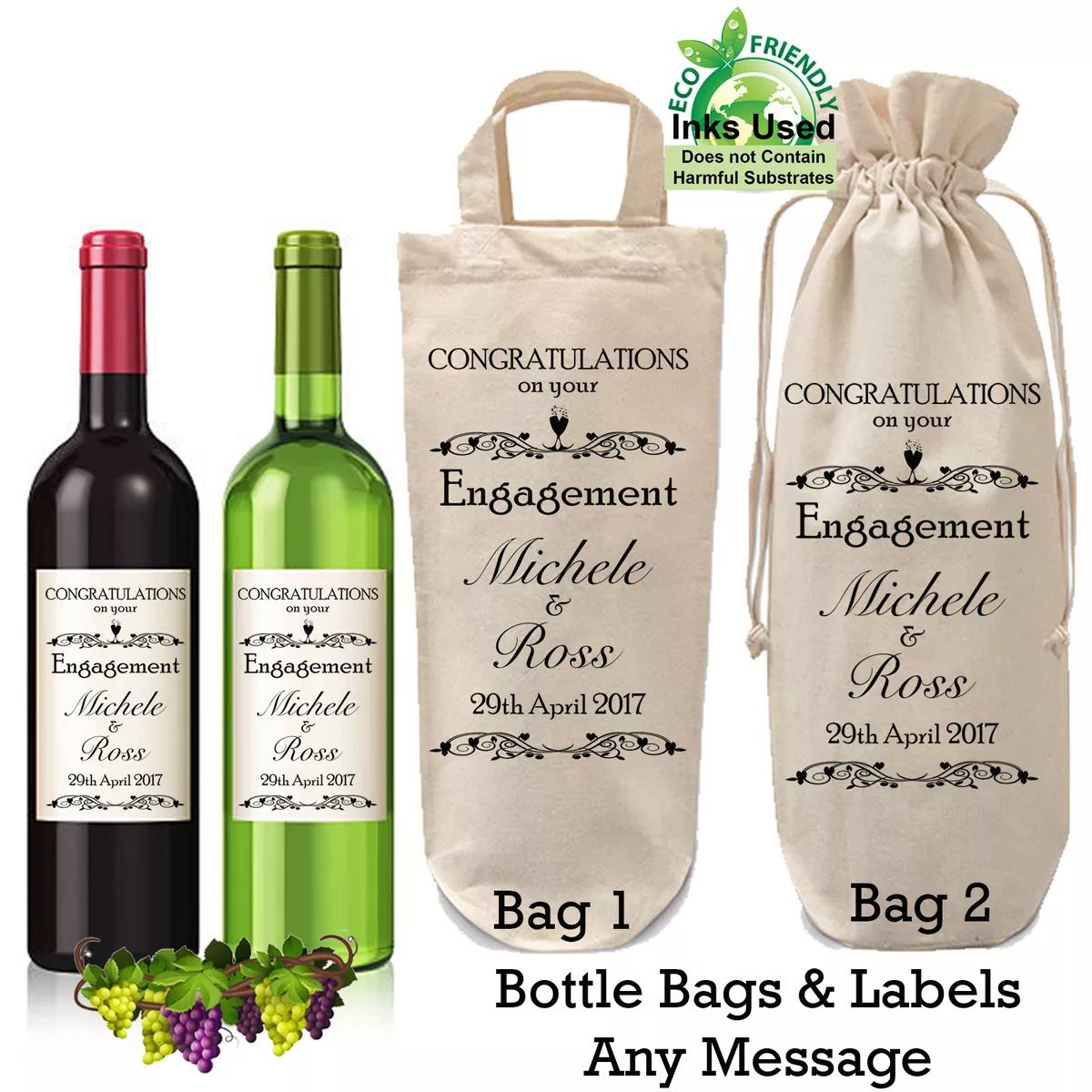 Personalised Engagement Bottle Bag Champagne Wine Gift Wrapping Couple Wedding