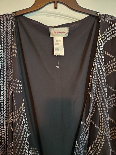 NEW Free People Sleeveless Fringe Draped Kimono Black/Silver Velvet Accents OS - Picture 2 of 4