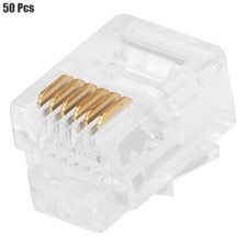 50 Pcs RJ12 6P6C Modular Connector Plug Crimp On For Flat Stranded Phone Cable