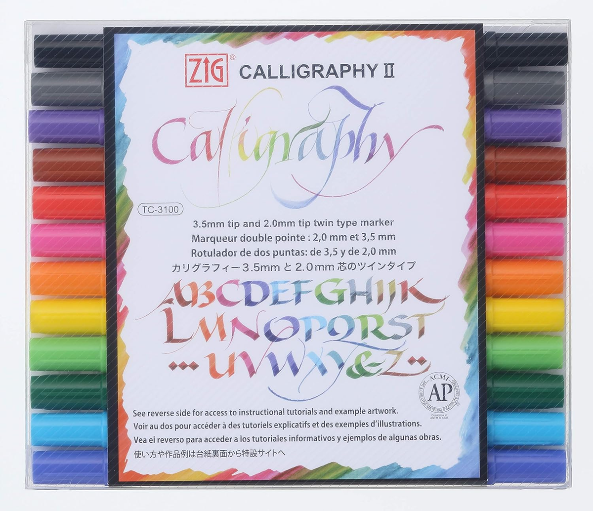 ZIG Calligraphy Marker Pens, 12 Colors Set, 2Mm Dual Tip