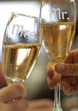 MR  MRS Wedding Frosted Etched Glass Vinyl Sticker Decal Set 3"w-5"w Bride