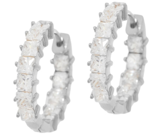 QVC Diamonique Sterling Silver Inside-Out Princess Cut Hoop Earrings