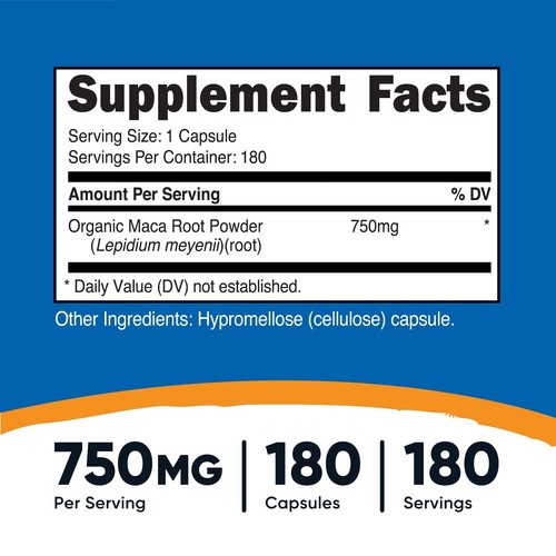 Nutricost Maca Root 750mg, 180 Capsules - 180 Servings, Non-GMO, Gluten Free - Picture 2 of 5