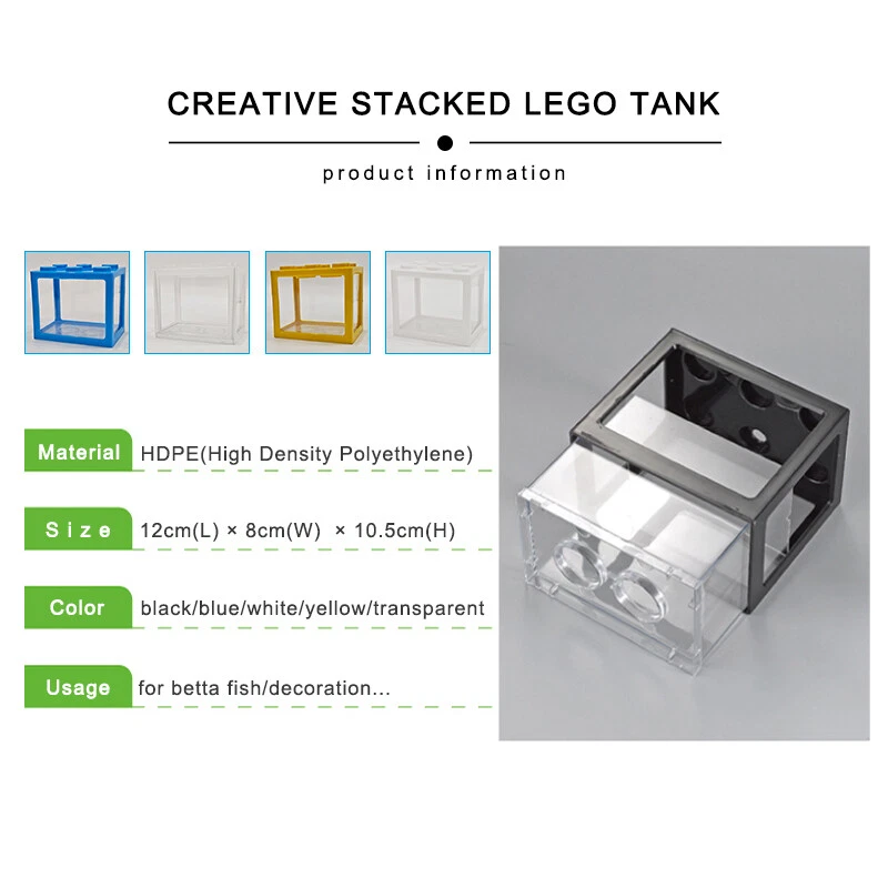 Mini Aquarium Lego Block Desktop Small Clear Betta Fish Tank with 2 LED Light 1L - image 3 of 4