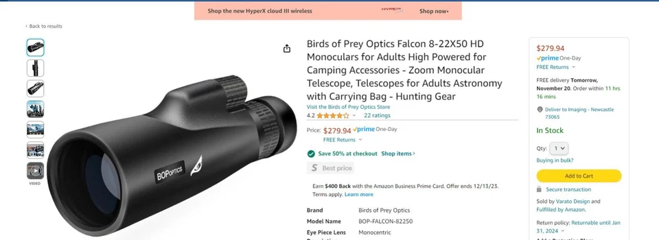 8-22x50 Monocular Telescope for Adults HD - Includes Carrying Case with Strap - Image 3 of 4