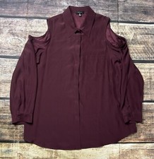 Drew Top Women's XL 100% Silk Button Up Cold Shoulder Burgundy Wine USA Made