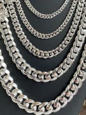 Real Solid 925 Sterling Silver Miami Cuban Chain Or Bracelet 5-14mm Box Clasp