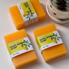 3-Pc Lemon Kojic Acid Skin Whitening Bar Soap Removes Oil Cleanser USA Stock