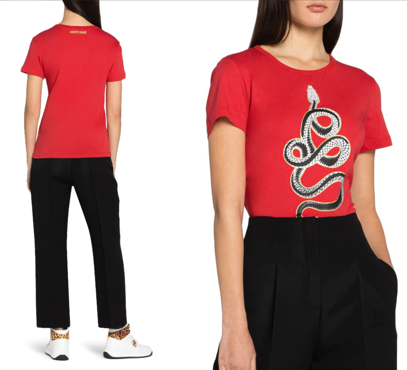 Roberto Cavalli Snake Print Monogram Cotton T-Shirt Top Lounge Iconic Shirt XL