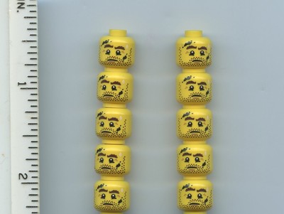 LEGO x 10 Yellow Minifig, Head Beard Stubble, Brown Eyebrows, Drop of Sweat