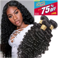 Unprocessed Deep Wave 100 Virgin Human Hair Extensions Weave Weft 1-4Bundles US