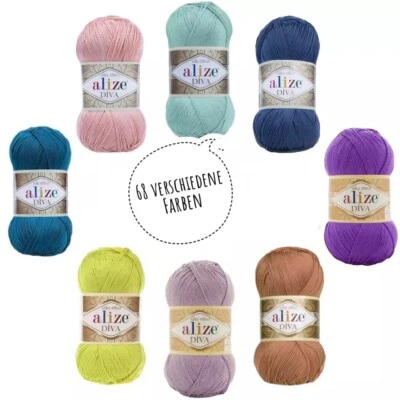 Garn Wolle Premium Alize Diva Häckeln oder Stricken glänzend Seideneffekt 350m