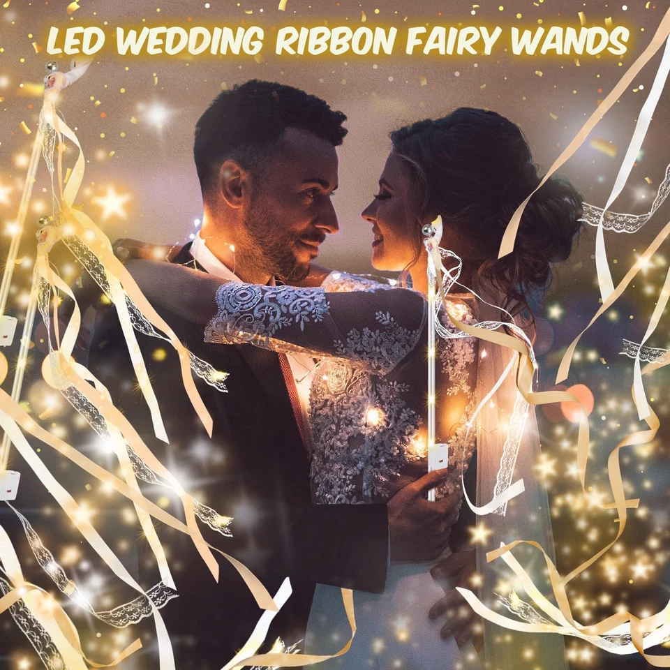58 peças varinhas de casamento com luzes, varinhas de fadas, varinha de fadas de seda LED com sinos... - Imagem 4 de 4