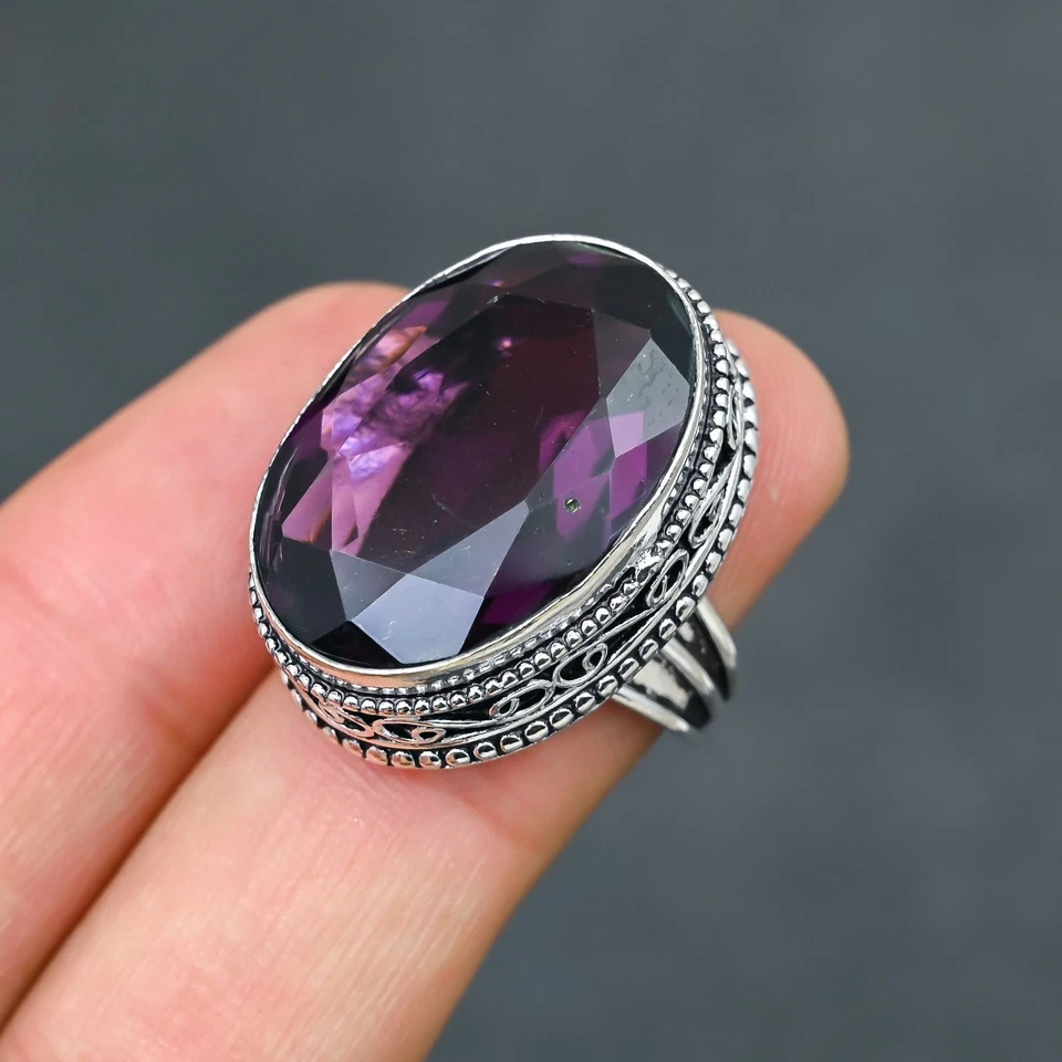 Amethyst Edelstein 925 Sterling Silber Ring Handarbeit feiner Schmuckring als Geschenk