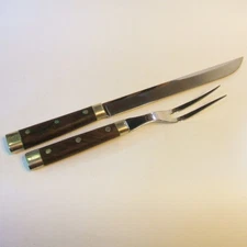Vintage Personna Carving Knife and Fork Set Hollow Ground Stainless Steel Wood
