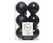 12 Black Christmas Baubles 6cm Shatterproof Tree Ornaments Shiny Matt Decoration