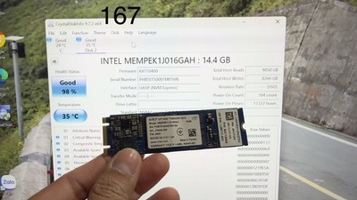 INTEL OPTANE MEMORY M10 16GB NVMe 2280 MEMPEK1J016GAH Health Good 98%