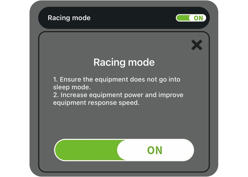WHEELTOP app Standard and Racing mode switch screen