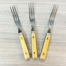 Primitive Antique 1800s Meriden Cutlery? Bone Handle Steel Forks (3) Civil War