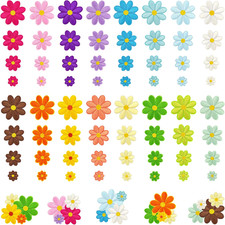 64Pcs 4 Sizes Daisy Flower Iron on Patches, Colorful Cute Embroidered Floral App