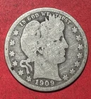 1909D US Barber SILVER Quarter "Denver" Mint! Old US Coin!