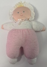 Vintage Eden Pink White Doll Terry Cloth Blue Eyes Bonnet Lace Soft Plush 10 Toy