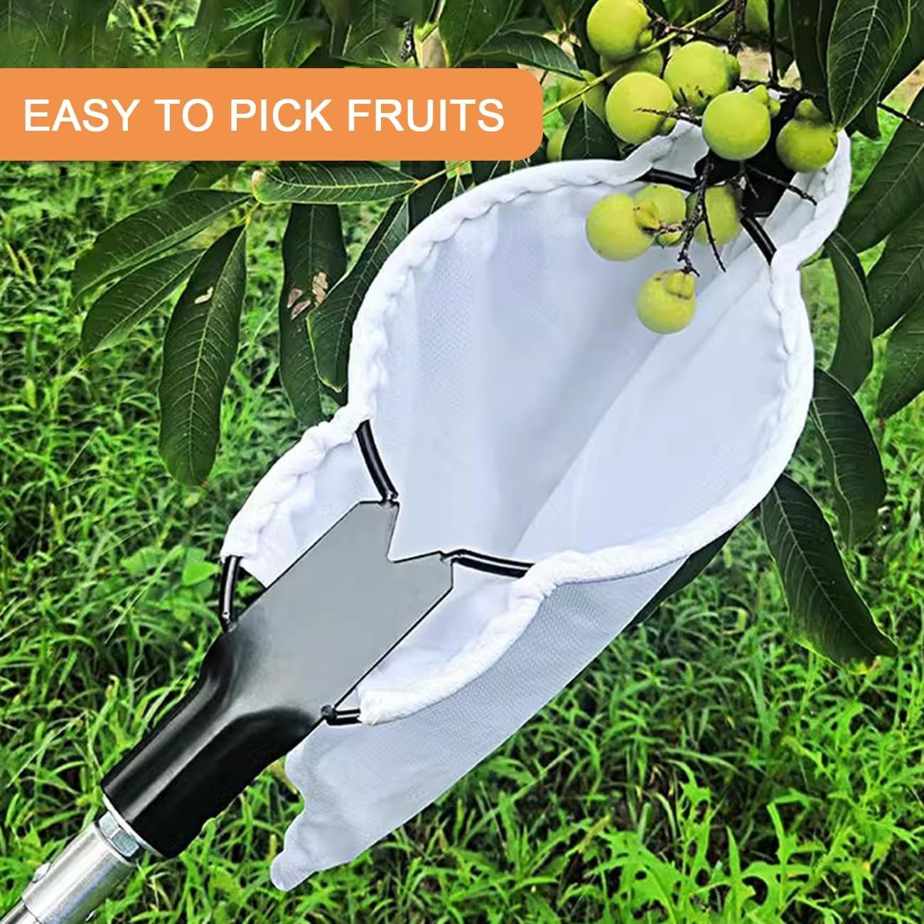 Fruit Picker Head Harvest Basket with Branch Hook Large Elastic Bag Garden Tool 