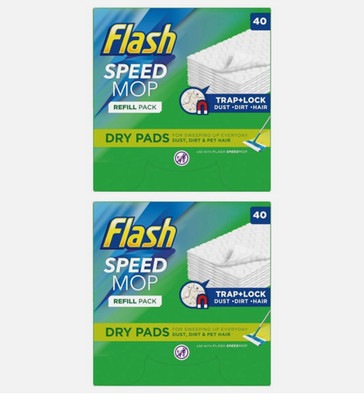 FLASH SPEED MOP 80 Trockenpads Tücher Nachfüllpack Trap & Lock Technologie (40 Stück x 2)