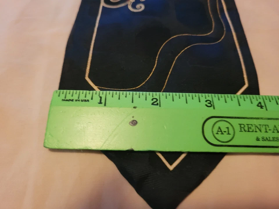 Valerio Garati Hand Made Silk Necktie Black Bleu Red With Gold Scroll Work 58" L - Image 3 of 4