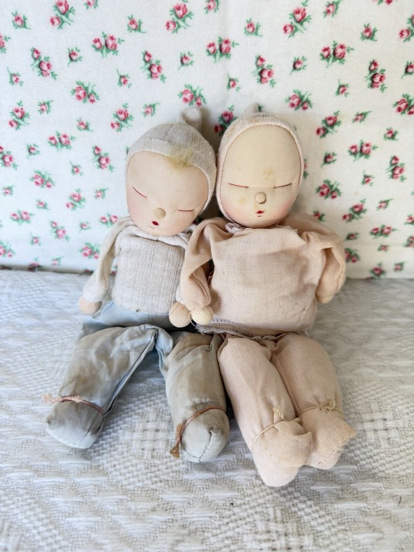 Set Of 2 Vintage 1957 Shackman Cloth Sleepy Baby Dolls Japanese