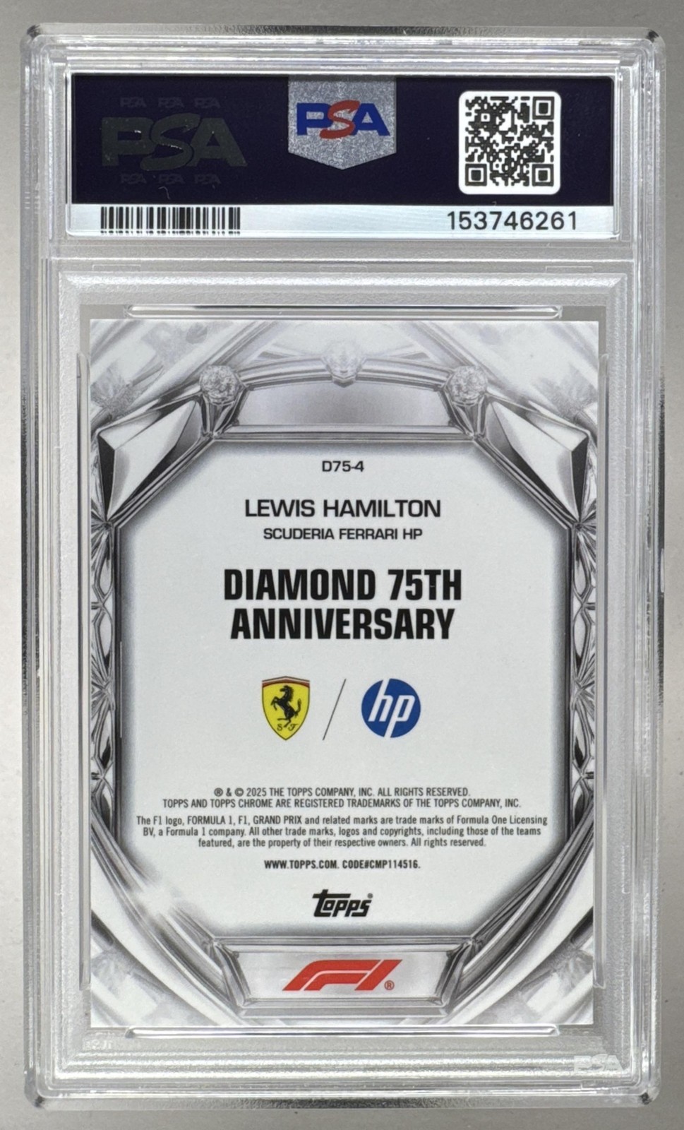 6261 Lewis Hamilton 2025 Topps Chrome F1 #D75-4 Diamond 75th Anniversary PSA 9 view 2