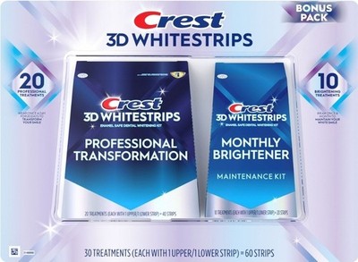 Crest 3D Whitestrips Professional Transformation + Monthly Brightener 60 Strips