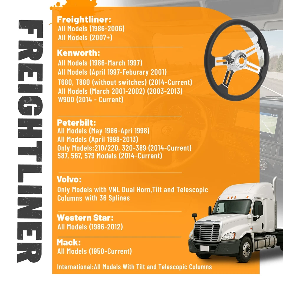 4-спицевое рулевое колесо 18 дюймов черное для Freightliner/Kenworth/Peterbilt/Volvo - Изображение 3 из 4