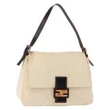 Borsa a tracolla FENDI Mamma Baguette tela beige argento originale ep12218
